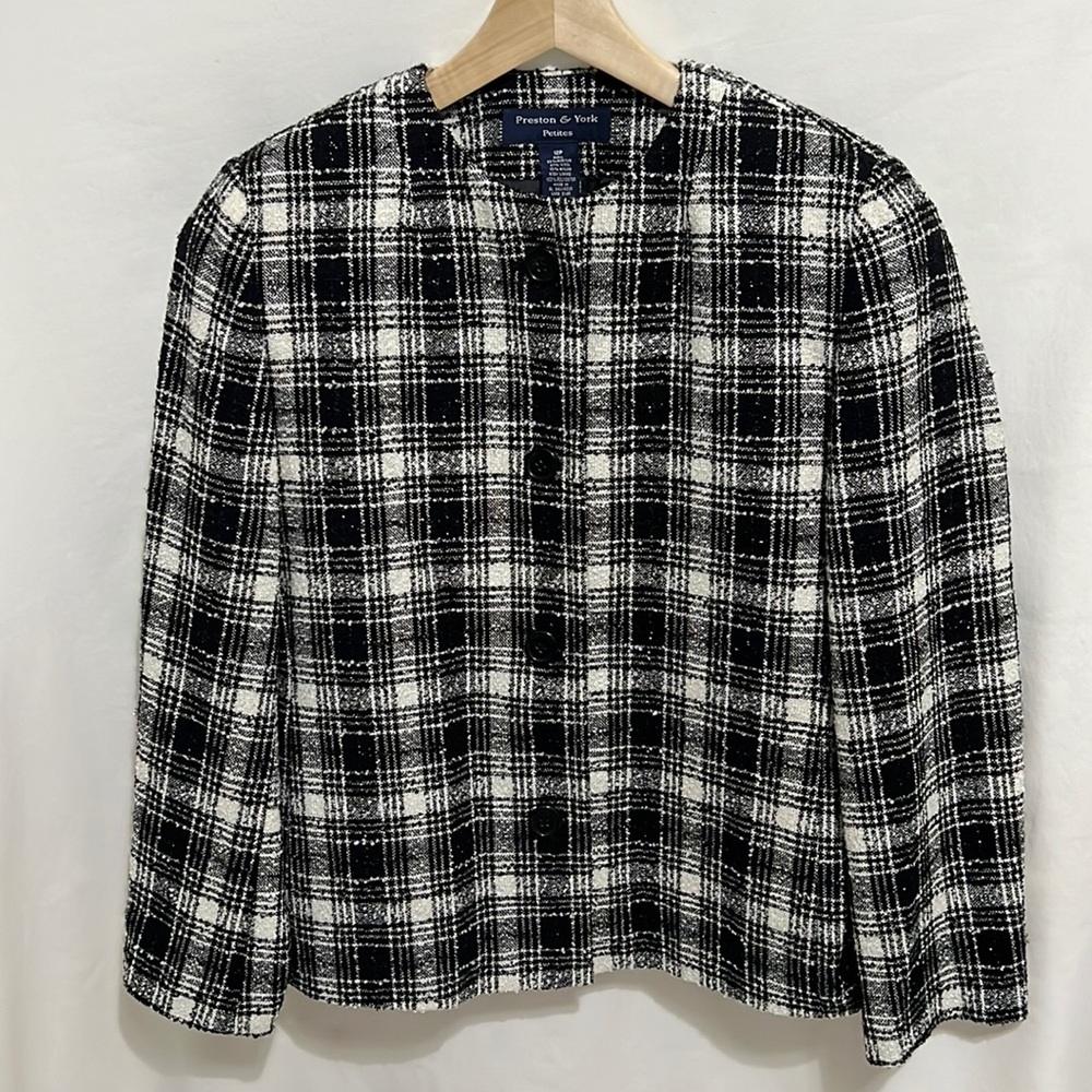 Preston and York Petites Size 12P Black and White Button Up Blazer Jacket